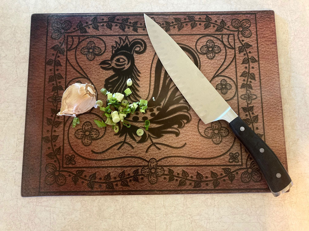 Natural Accents Rooster Tempered Glass Cutting Board