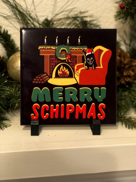 Merry Schipmas! Schipperke and Pomeranian Christmas Tiles