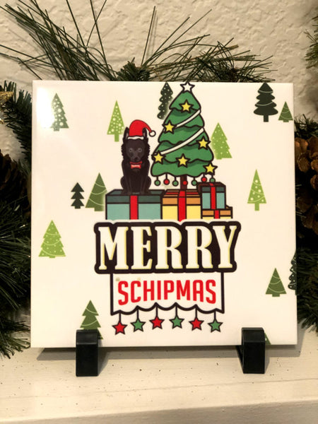 Merry Schipmas! Schipperke and Pomeranian Christmas Tiles