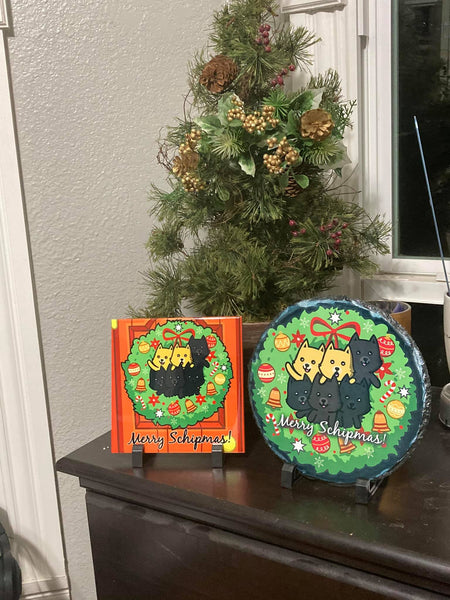 Merry Schipmas! Schipperke and Pomeranian Christmas Tiles
